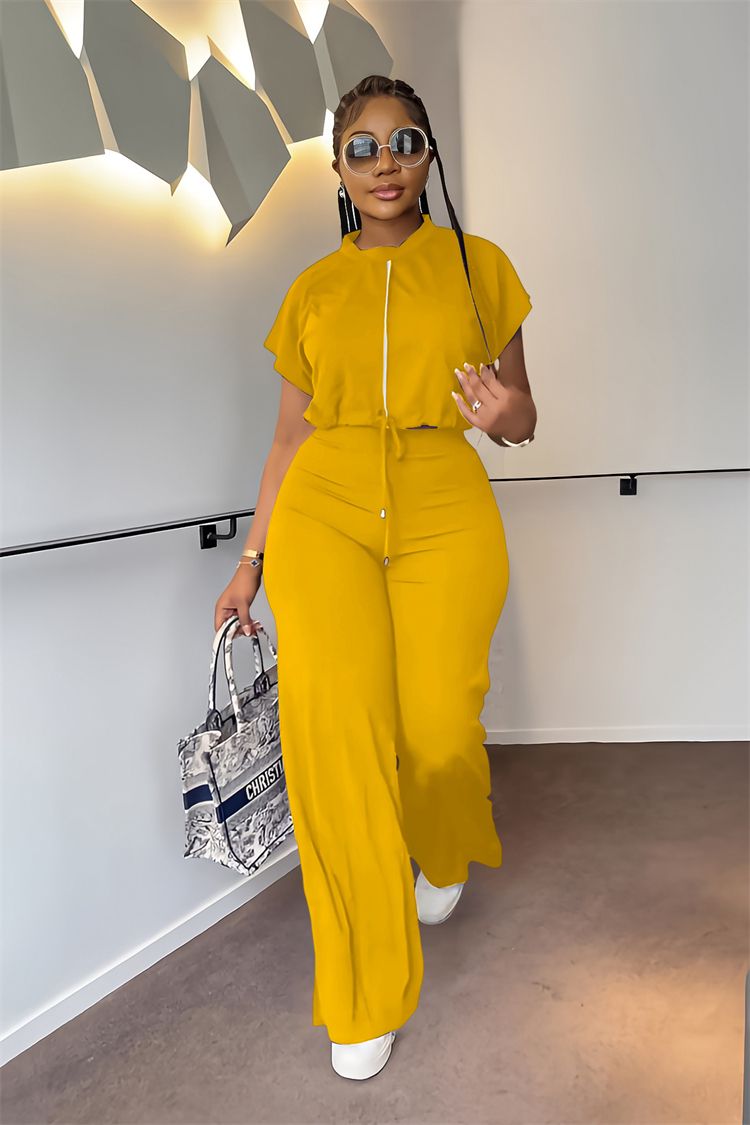 Drawstring Short Top High Waist Split Pants Summer Jogging Suits Two Piece Set Tracksuits