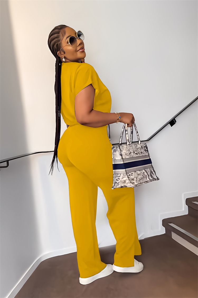 Drawstring Short Top High Waist Split Pants Summer Jogging Suits Two Piece Set Tracksuits