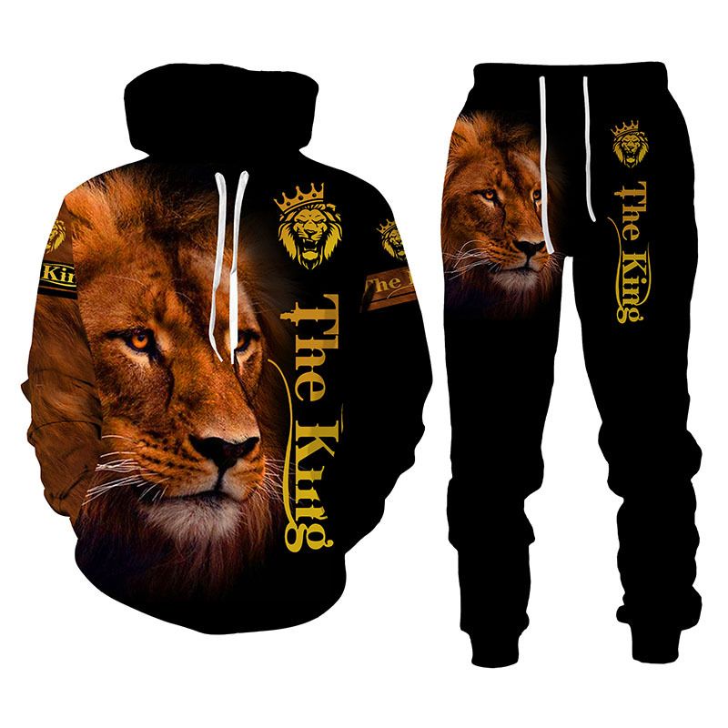 Premium Cotton Mens Pullover Oversize Embossed Sweatpants And Hoodie cartoon wolf print men's hoodie 3d hooded jacket