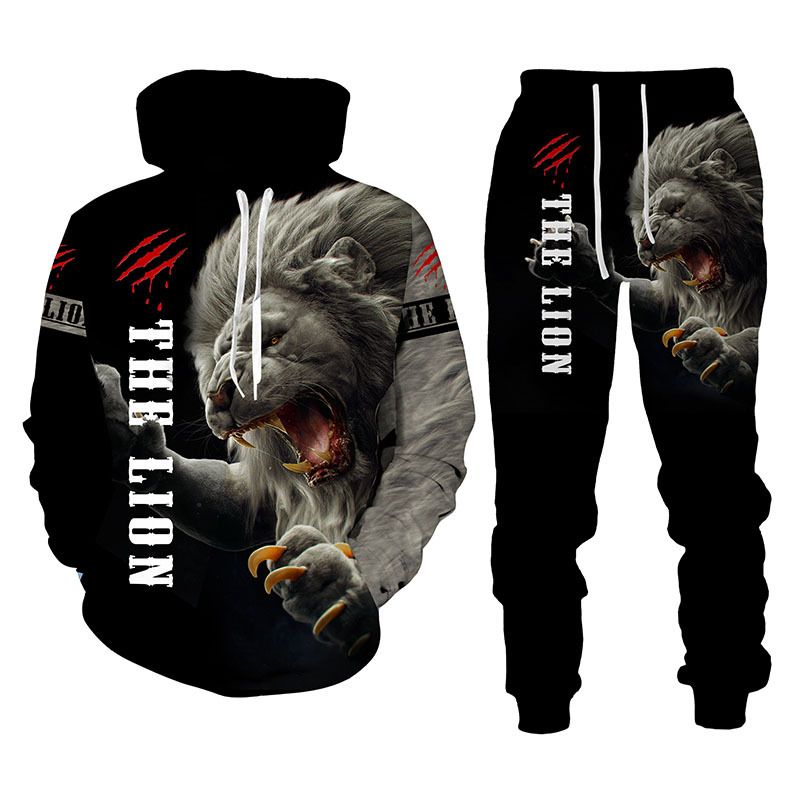Premium Cotton Mens Pullover Oversize Embossed Sweatpants And Hoodie cartoon wolf print men's hoodie 3d hooded jacket