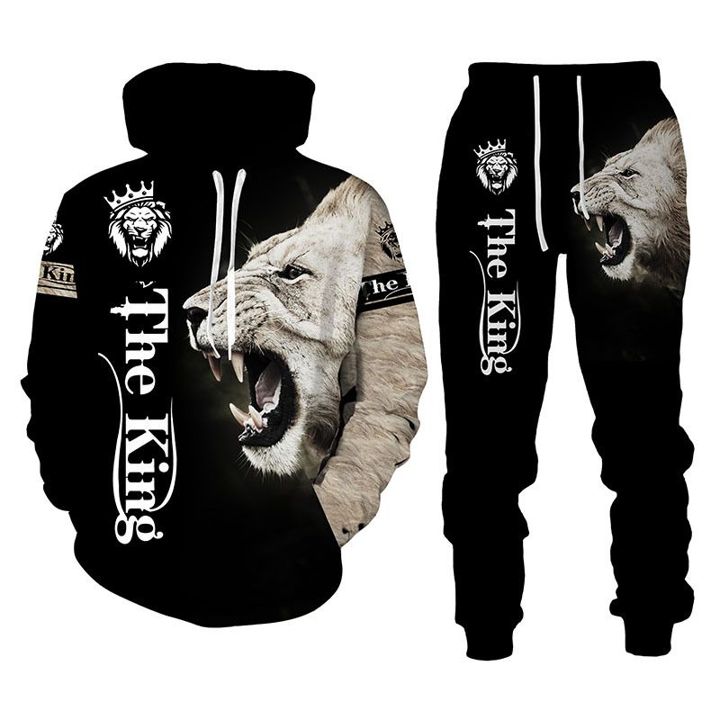 Premium Cotton Mens Pullover Oversize Embossed Sweatpants And Hoodie cartoon wolf print men's hoodie 3d hooded jacket