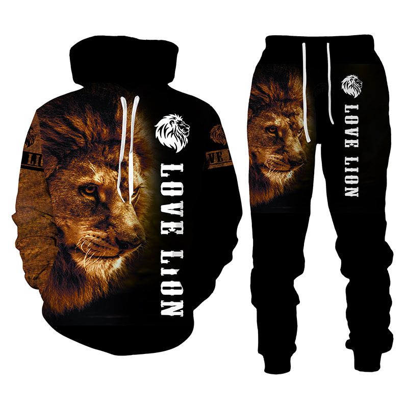 Premium Cotton Mens Pullover Oversize Embossed Sweatpants And Hoodie cartoon wolf print men's hoodie 3d hooded jacket