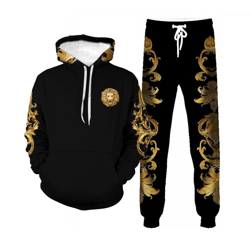 Premium Cotton Mens Pullover Oversize Embossed Sweatpants And Hoodie cartoon wolf print men's hoodie 3d hooded jacket