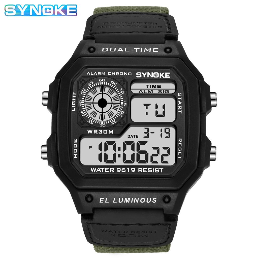 2024 Nylon Canvas Strap Watch Vintage Electronic Watch Luminous Watch Waterproof Sports Men's Lightweight Watch Square Classic Student Watch Men's Watch Fashionable Retro Watch Stopwatch Timer