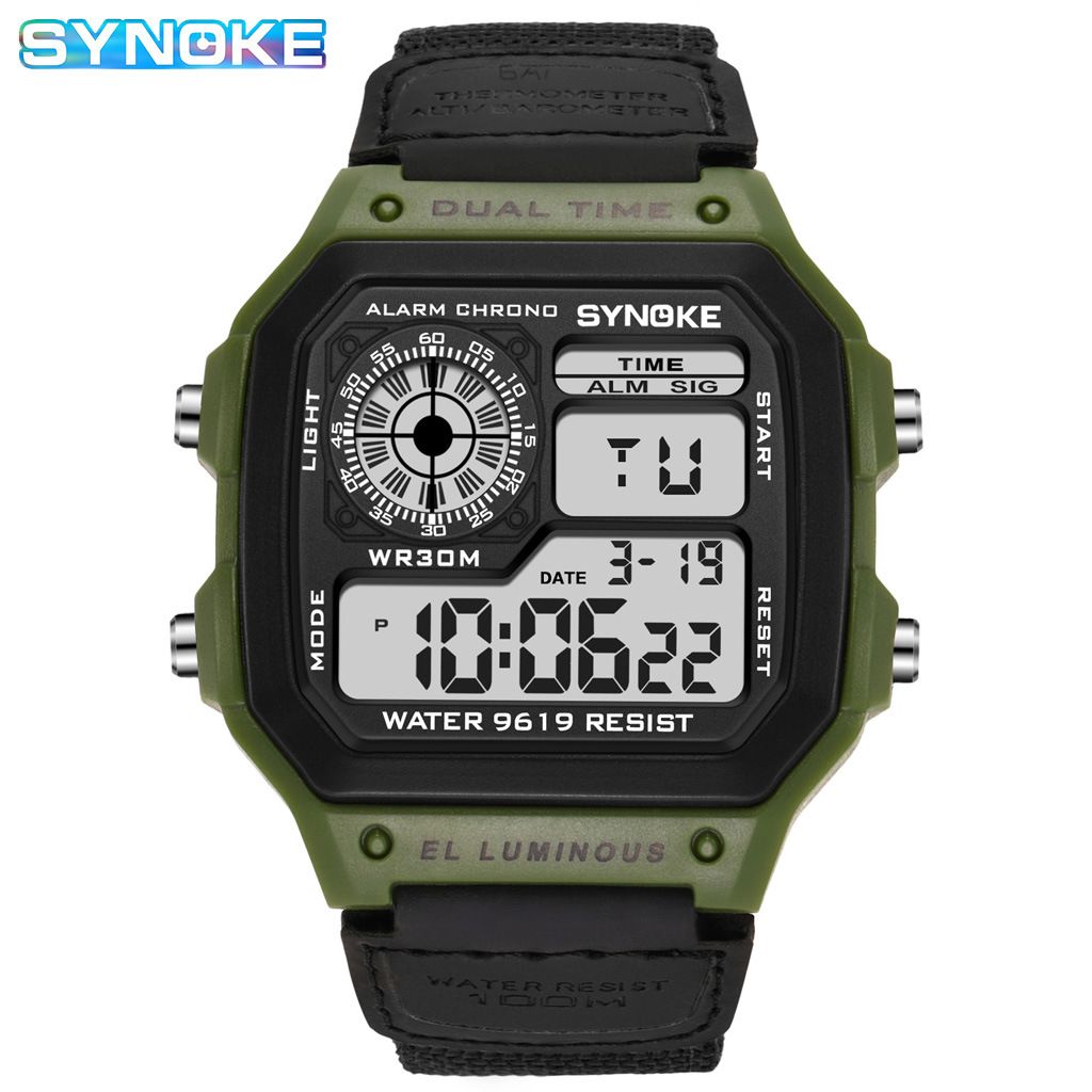 2024 Nylon Canvas Strap Watch Vintage Electronic Watch Luminous Watch Waterproof Sports Men's Lightweight Watch Square Classic Student Watch Men's Watch Fashionable Retro Watch Stopwatch Timer