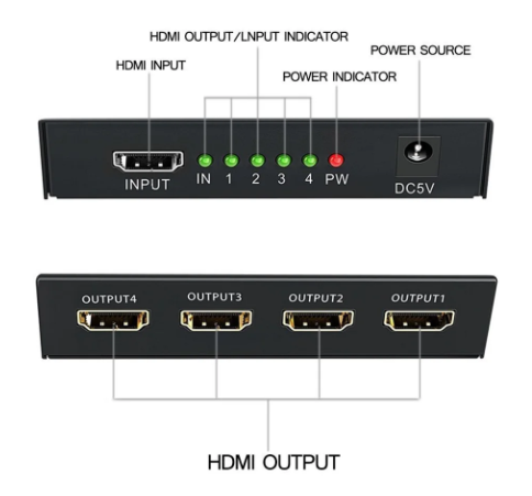 1PC 1 in 4 out 1080P HDMI-compatible Splitter Adapter 1x4 HDMI Splitter HD 1.4 Splitter Amplifier HDCP for HDTV DVD PS4 Xbox