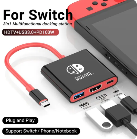 1PC Switch Dock 4K HDMI USB 3.0 Hub Adapter USB C Splitter TV Portable Docking Station for Nintendo Laptops PC iPad MacBook Air Pro