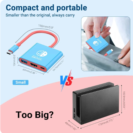 1PC Switch Dock 4K HDMI USB 3.0 Hub Adapter USB C Splitter TV Portable Docking Station for Nintendo Laptops PC iPad MacBook Air Pro