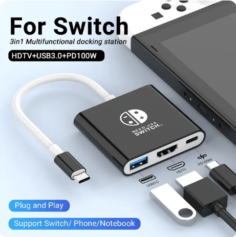 1PC Switch Dock 4K HDMI USB 3.0 Hub Adapter USB C Splitter TV Portable Docking Station for Nintendo Laptops PC iPad MacBook Air Pro