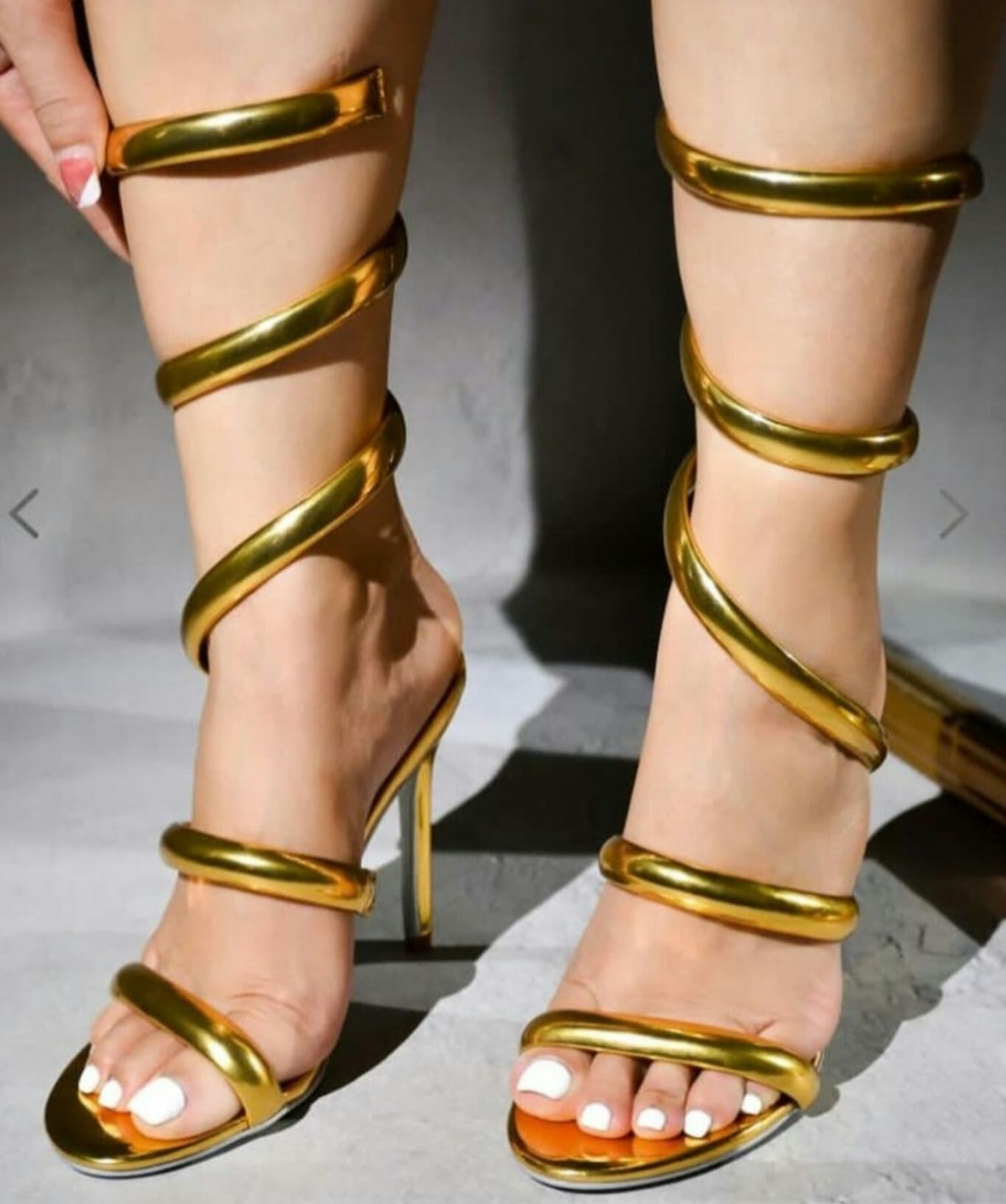 Ladies Heels, women Heels GREEN,BLACK, RED and GOLD HIGH QUALITY Spiral Strapy wetlook Heel (René Caovilla)