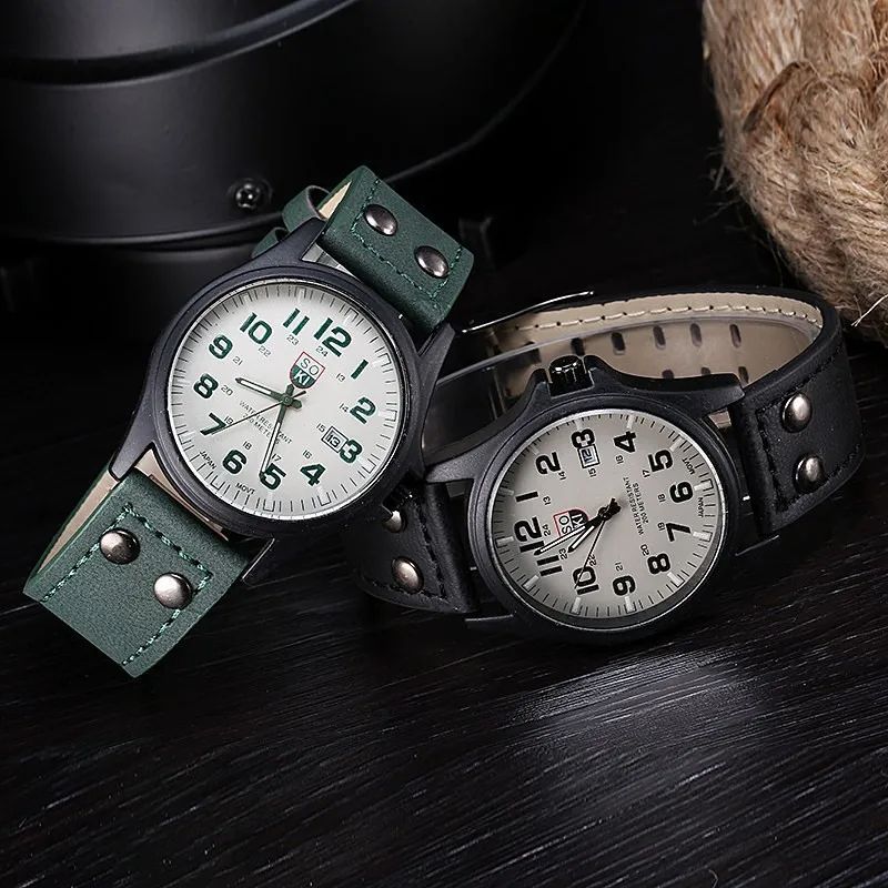 Hot Sales Men Sports Watch Casual Wristwatch Date Calendar Quartz Leather Strap Watches Fashion Clock Out-door Business Quartz Analog Male Watch Wrist Watch Valentines Gift