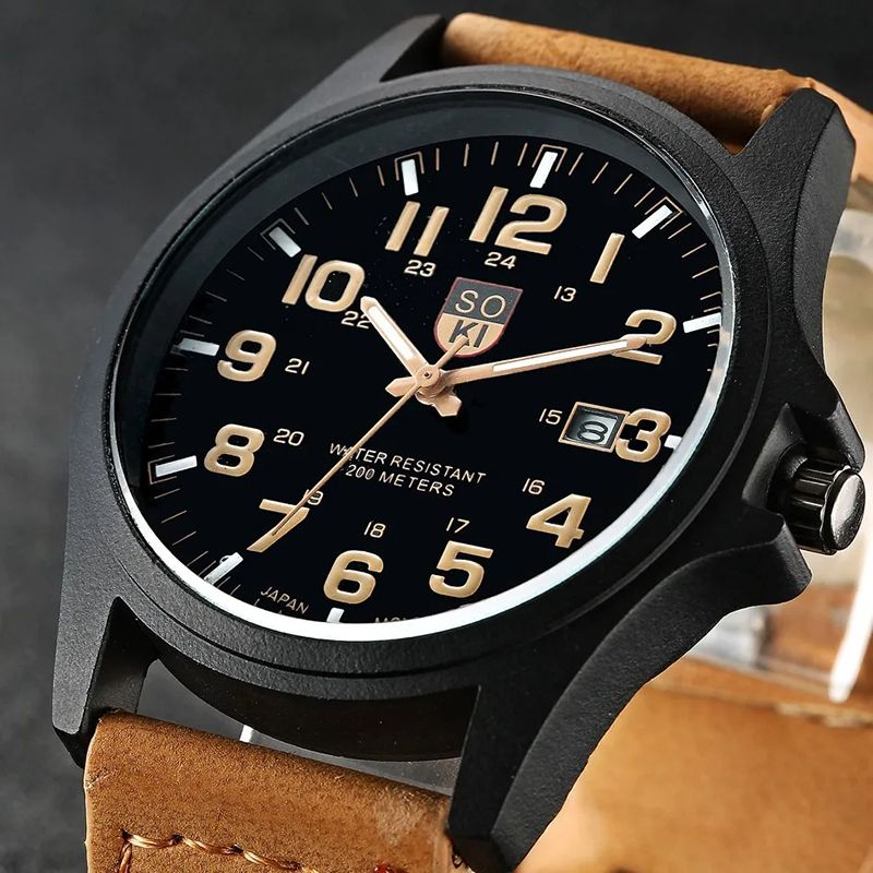 Hot Sales Men Sports Watch Casual Wristwatch Date Calendar Quartz Leather Strap Watches Fashion Clock Out-door Business Quartz Analog Male Watch Wrist Watch Valentines Gift