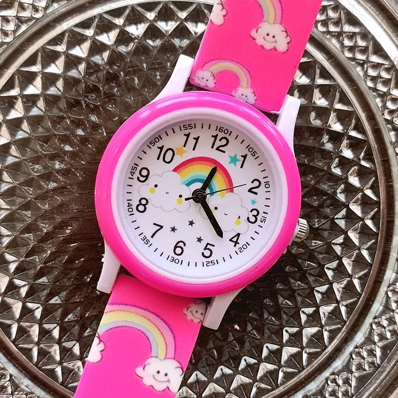 2024 New Rainbow Cloud Printed Silicone Band Children's Watch Girl Cute Cartoon Quartz Watch Kids Watches Boys Girl Watch