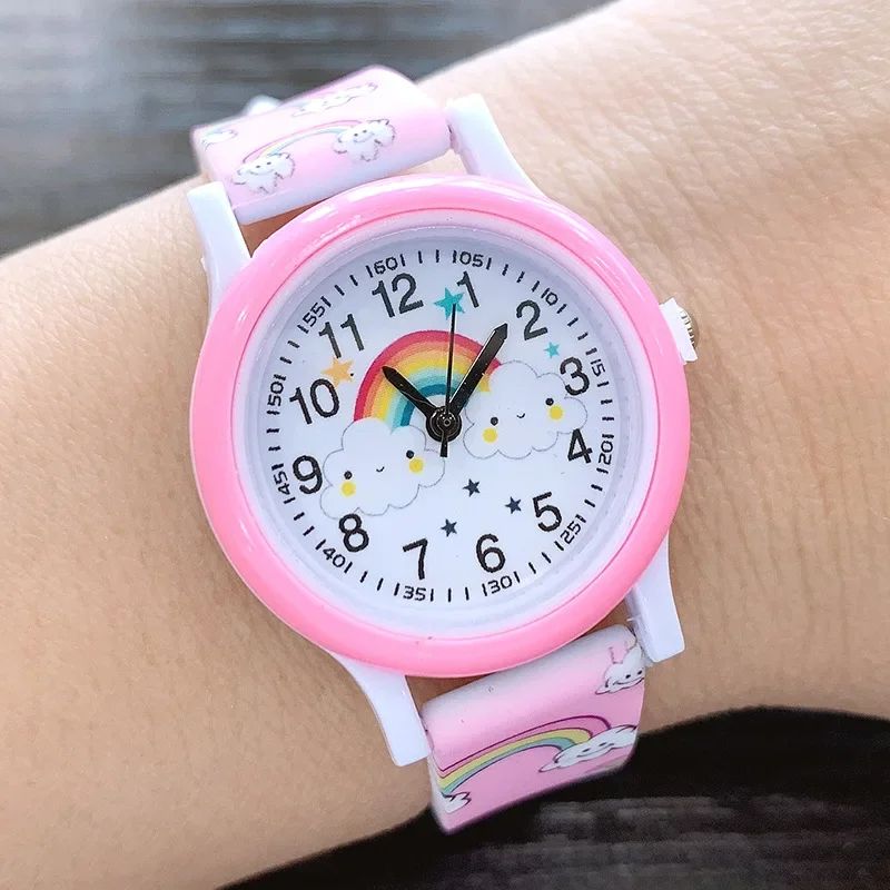 2024 New Rainbow Cloud Printed Silicone Band Children's Watch Girl Cute Cartoon Quartz Watch Kids Watches Boys Girl Watch