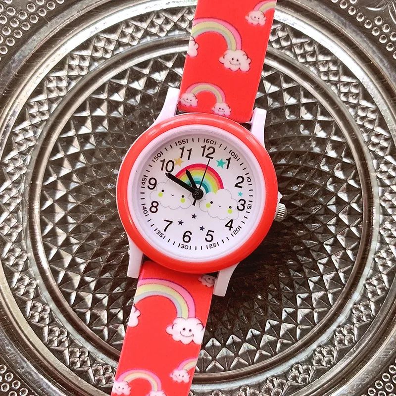 2024 New Rainbow Cloud Printed Silicone Band Children's Watch Girl Cute Cartoon Quartz Watch Kids Watches Boys Girl Watch