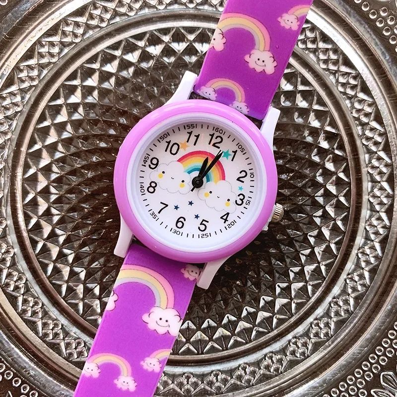 2024 New Rainbow Cloud Printed Silicone Band Children's Watch Girl Cute Cartoon Quartz Watch Kids Watches Boys Girl Watch