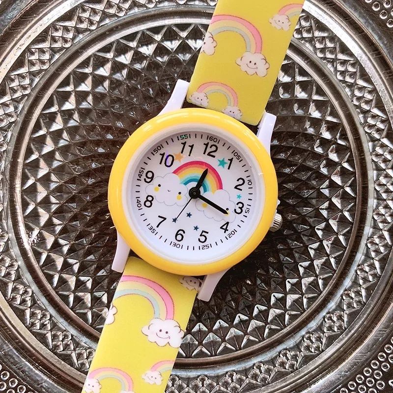 2024 New Rainbow Cloud Printed Silicone Band Children's Watch Girl Cute Cartoon Quartz Watch Kids Watches Boys Girl Watch