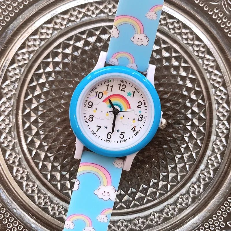 2024 New Rainbow Cloud Printed Silicone Band Children's Watch Girl Cute Cartoon Quartz Watch Kids Watches Boys Girl Watch