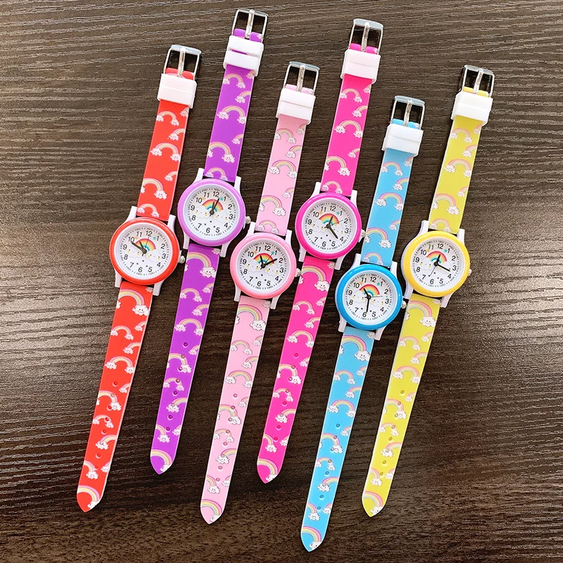 2024 New Rainbow Cloud Printed Silicone Band Children's Watch Girl Cute Cartoon Quartz Watch Kids Watches Boys Girl Watch