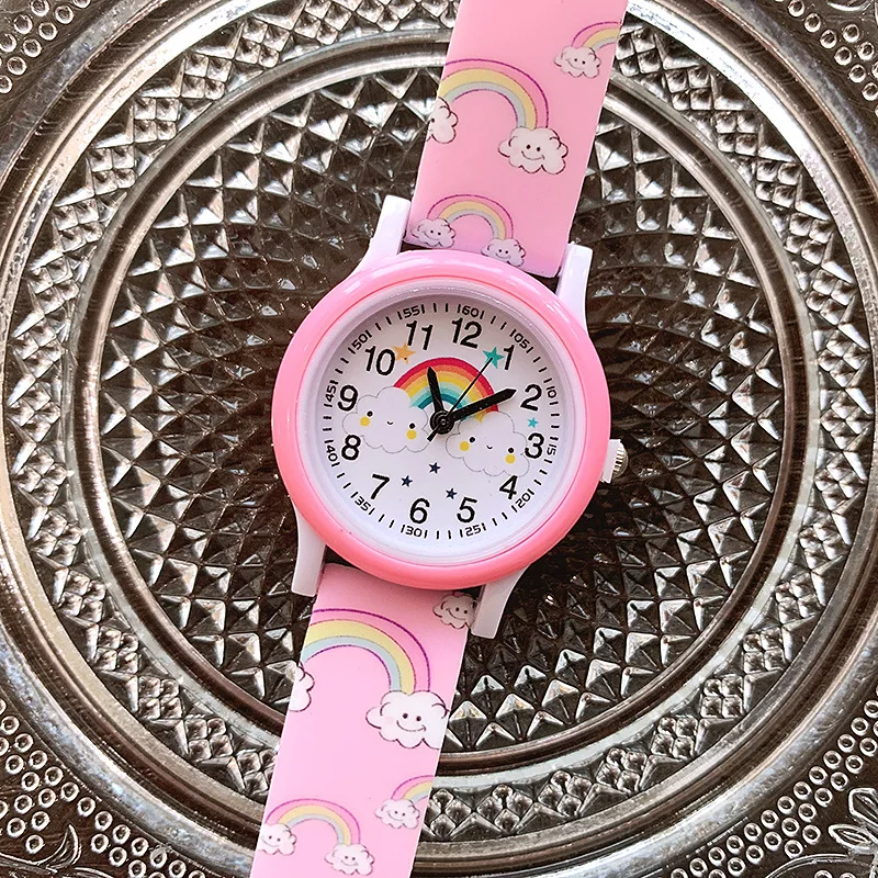 2024 New Rainbow Cloud Printed Silicone Band Children's Watch Girl Cute Cartoon Quartz Watch Kids Watches Boys Girl Watch