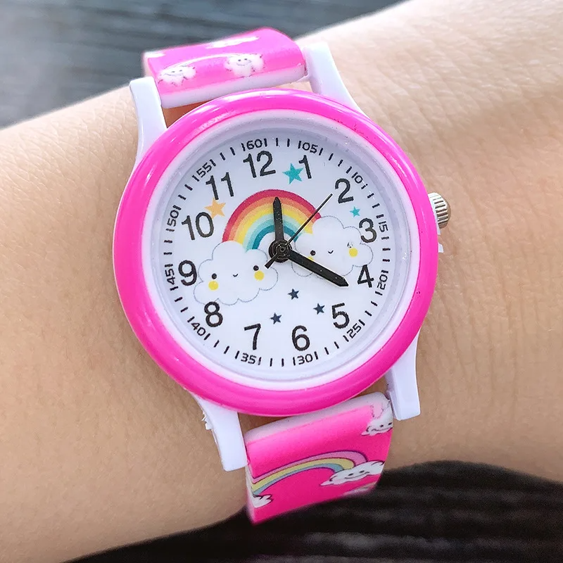 2024 New Rainbow Cloud Printed Silicone Band Children's Watch Girl Cute Cartoon Quartz Watch Kids Watches Boys Girl Watch