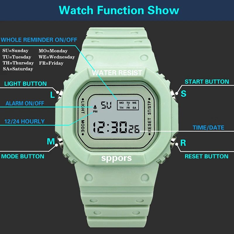 Sports Watch Boys Girls Student LED Electronic Watch Men Women Square Digital Watches Analog Digital Military Army Sport LED Waterproof Wrist Watch Rubber Clock