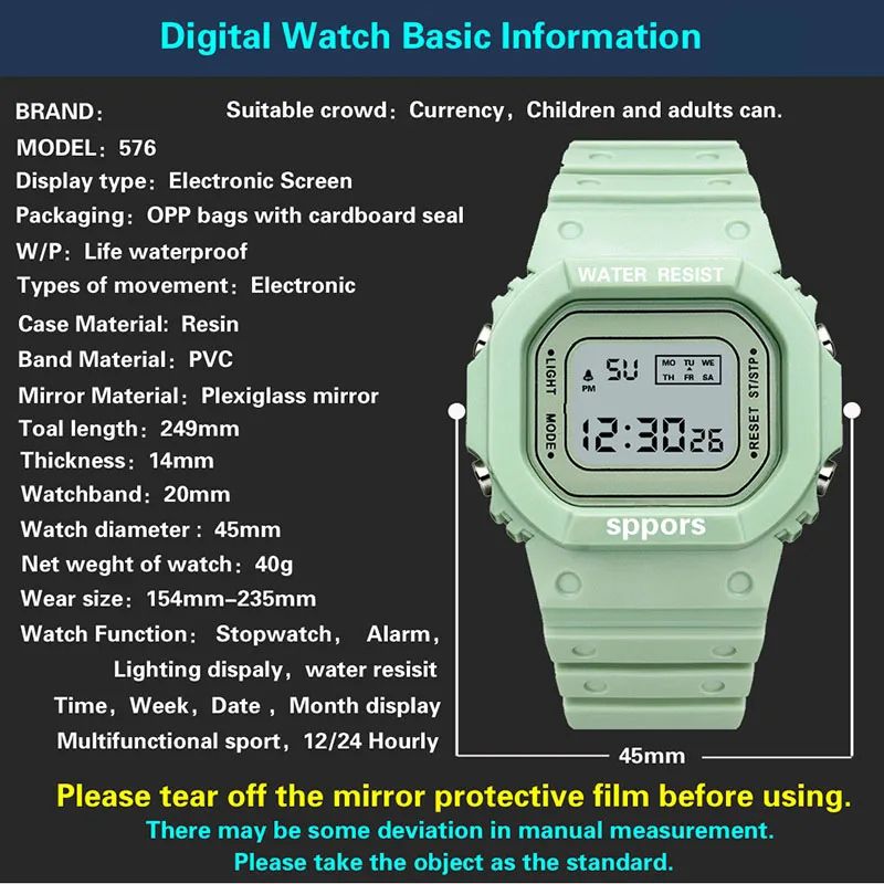 Sports Watch Boys Girls Student LED Electronic Watch Men Women Square Digital Watches Analog Digital Military Army Sport LED Waterproof Wrist Watch Rubber Clock