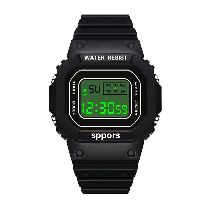 Sports Watch Boys Girls Student LED Electronic Watch Men Women Square Digital Watches Analog Digital Military Army Sport LED Waterproof Wrist Watch Rubber Clock Black