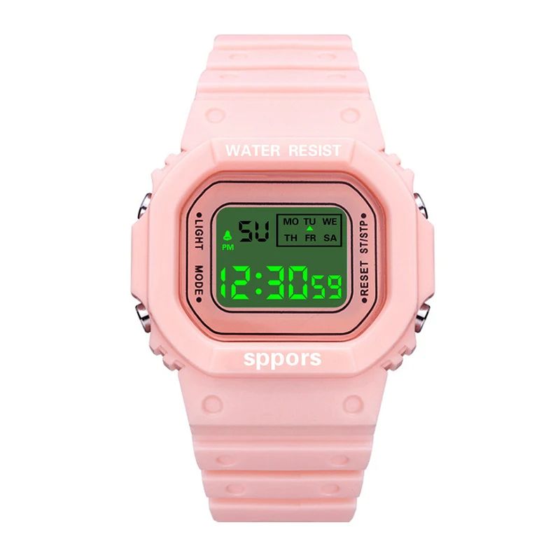 Sports Watch Boys Girls Student LED Electronic Watch Men Women Square Digital Watches Analog Digital Military Army Sport LED Waterproof Wrist Watch Rubber Clock Pink