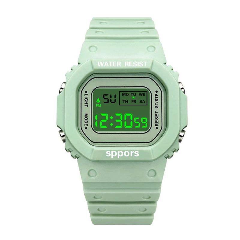 Sports Watch Boys Girls Student LED Electronic Watch Men Women Square Digital Watches Analog Digital Military Army Sport LED Waterproof Wrist Watch Rubber Clock Green