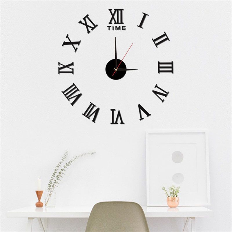 3D Acrylic Digital Wall Clock Roman Numerals Design Mirror Wall Clock Fashion Large Round Wall Clock DIY Self Adhesive Clocks Wall Decoration Wall Sticker Clock Living Room Home Decor