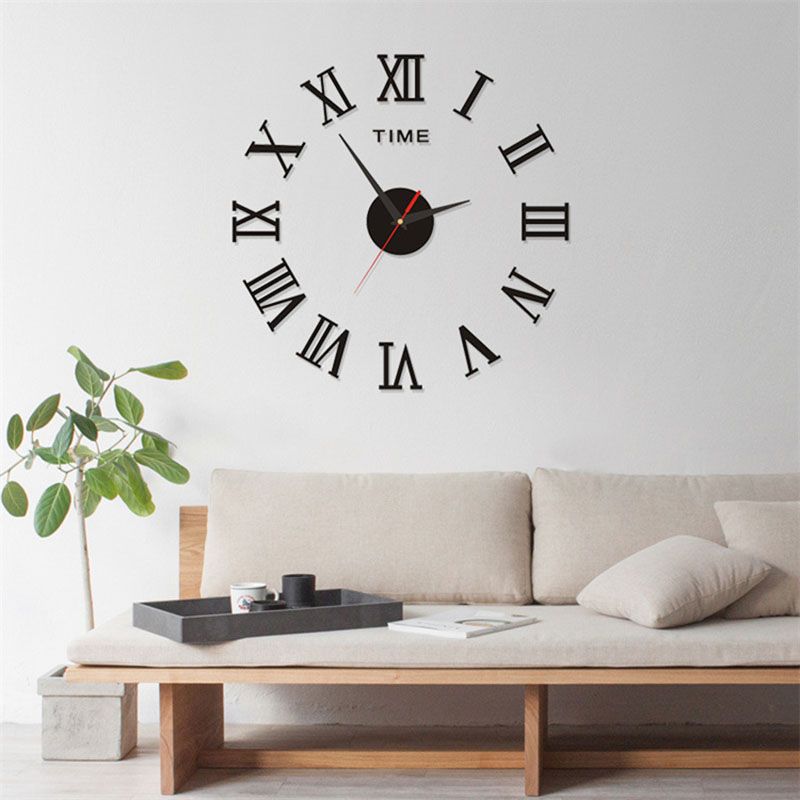 3D Acrylic Digital Wall Clock Roman Numerals Design Mirror Wall Clock Fashion Large Round Wall Clock DIY Self Adhesive Clocks Wall Decoration Wall Sticker Clock Living Room Home Decor