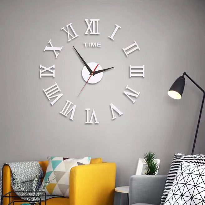 3D Acrylic Digital Wall Clock Roman Numerals Design Mirror Wall Clock Fashion Large Round Wall Clock DIY Self Adhesive Clocks Wall Decoration Wall Sticker Clock Living Room Home Decor