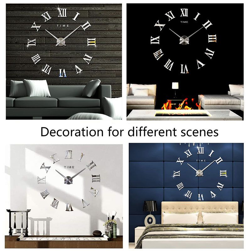 3D Acrylic Digital Wall Clock Roman Numerals Design Mirror Wall Clock Fashion Large Round Wall Clock DIY Self Adhesive Clocks Wall Decoration Wall Sticker Clock Living Room Home Decor