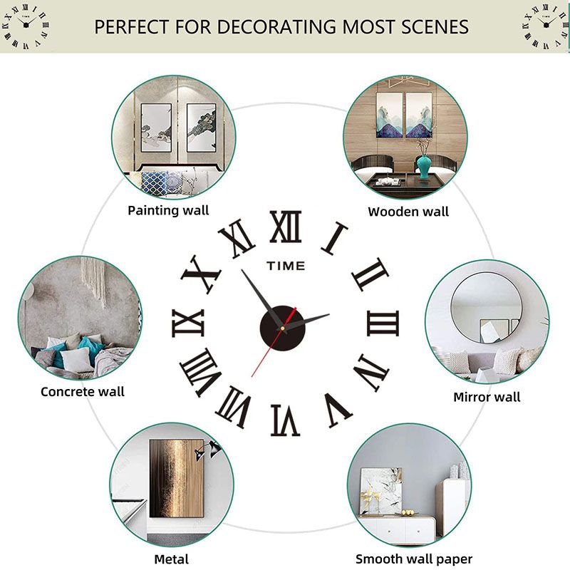 3D Acrylic Digital Wall Clock Roman Numerals Design Mirror Wall Clock Fashion Large Round Wall Clock DIY Self Adhesive Clocks Wall Decoration Wall Sticker Clock Living Room Home Decor