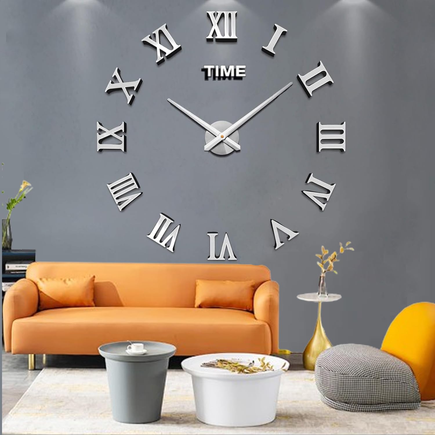 3D Acrylic Digital Wall Clock Roman Numerals Design Mirror Wall Clock Fashion Large Round Wall Clock DIY Self Adhesive Clocks Wall Decoration Wall Sticker Clock Living Room Home Decor