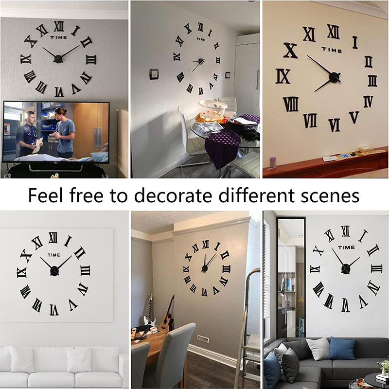 3D Acrylic Digital Wall Clock Roman Numerals Design Mirror Wall Clock Fashion Large Round Wall Clock DIY Self Adhesive Clocks Wall Decoration Wall Sticker Clock Living Room Home Decor