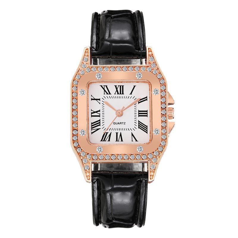 Women Diamond Watch Starry Square Dial Bracelet Watches Set Ladies Leather Band Quartz Wristwatch Female Clock Jewelry Gifts With Rhinestone Valentines Gift Couple Watches