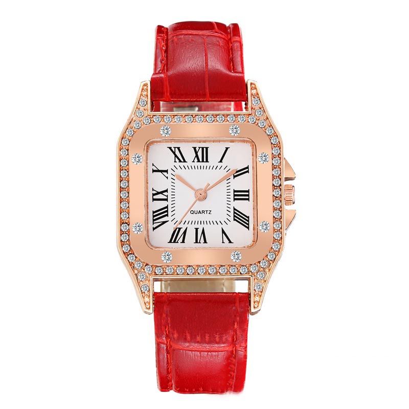 Women Diamond Watch Starry Square Dial Bracelet Watches Set Ladies Leather Band Quartz Wristwatch Female Clock Jewelry Gifts With Rhinestone Valentines Gift Couple Watches