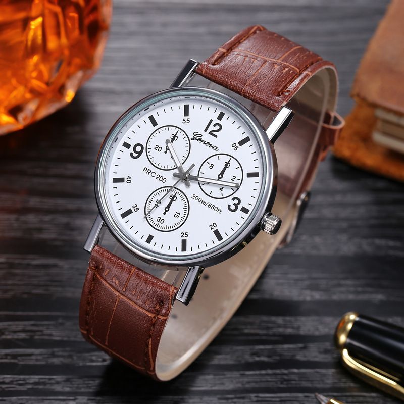 Classic Mens Watch Leather Band Quartz Wrist Business Watch Simple Stylish Wristwatch Women Dress Watch Three Eye Watches Luxury Quartz Men's Watch Valentines Gift