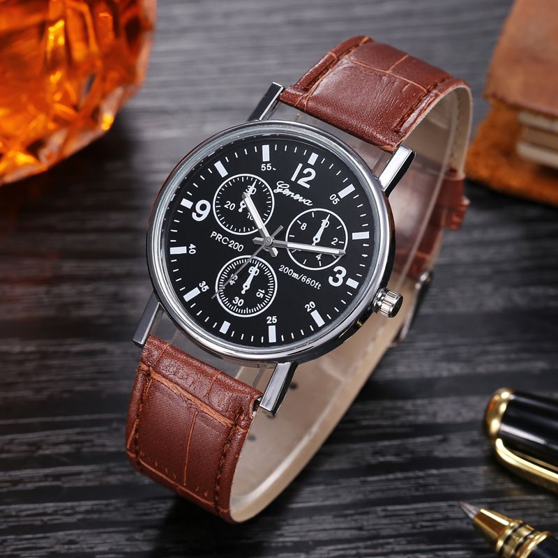 Classic Mens Watch Leather Band Quartz Wrist Business Watch Simple Stylish Wristwatch Women Dress Watch Three Eye Watches Luxury Quartz Men's Watch Valentines Gift