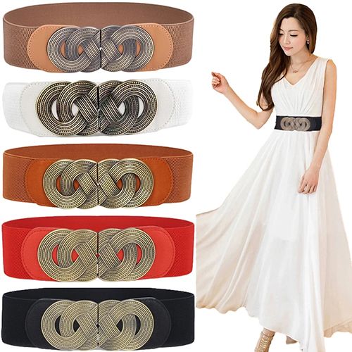 New Elastic Wide Corset Belts For Women, Windbreaker Elastic Waistband Button Decoration Wide Belt Ladies Belt Alloy Buckle Belt Dress Waist Belt Female Dress Waistband Big Stretch Belts Elastic Tied