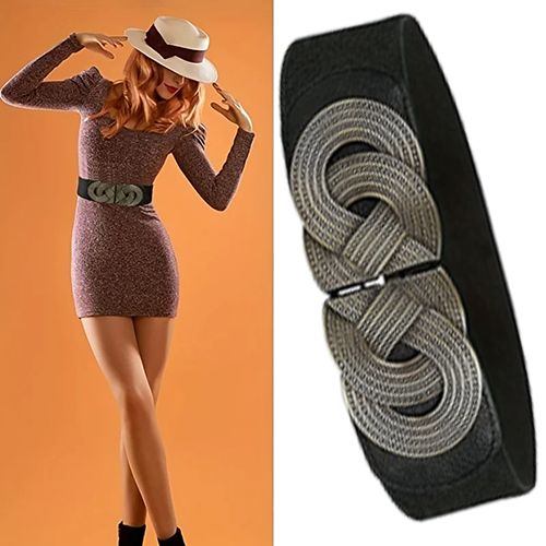 New Elastic Wide Corset Belts For Women, Windbreaker Elastic Waistband Button Decoration Wide Belt Ladies Belt Alloy Buckle Belt Dress Waist Belt Female Dress Waistband Big Stretch Belts Elastic Tied