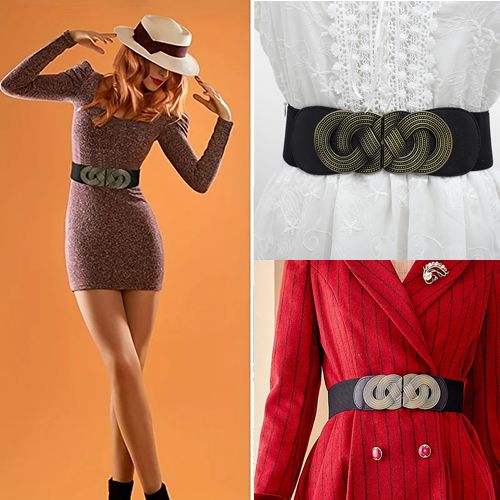 New Elastic Wide Corset Belts For Women, Windbreaker Elastic Waistband Button Decoration Wide Belt Ladies Belt Alloy Buckle Belt Dress Waist Belt Female Dress Waistband Big Stretch Belts Elastic Tied