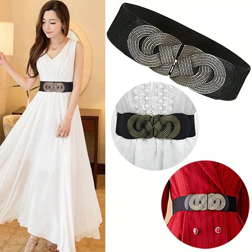 New Elastic Wide Corset Belts For Women, Windbreaker Elastic Waistband Button Decoration Wide Belt Ladies Belt Alloy Buckle Belt Dress Waist Belt Female Dress Waistband Big Stretch Belts Elastic Tied