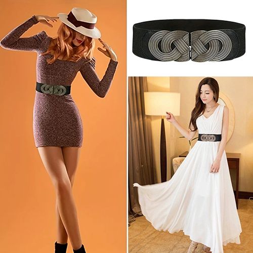 New Elastic Wide Corset Belts For Women, Windbreaker Elastic Waistband Button Decoration Wide Belt Ladies Belt Alloy Buckle Belt Dress Waist Belt Female Dress Waistband Big Stretch Belts Elastic Tied