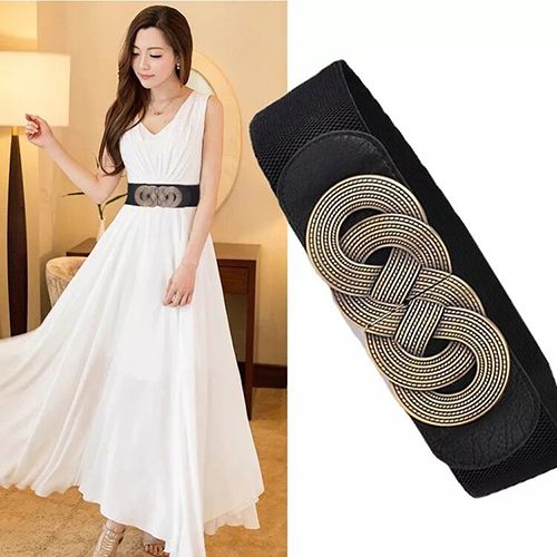 New Elastic Wide Corset Belts For Women, Windbreaker Elastic Waistband Button Decoration Wide Belt Ladies Belt Alloy Buckle Belt Dress Waist Belt Female Dress Waistband Big Stretch Belts Elastic Tied