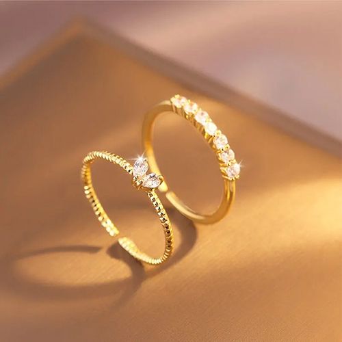 2pcs Luxury Zircon Heart Rings Set For Women Opening Adjustable Weave Rhinestone Ring Engagement Wedding Jewelry Fashion Girlfriend Gifts Wedding Jewellery Party Jewelry