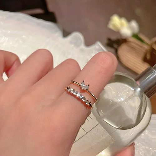 2pcs Luxury Zircon Heart Rings Set For Women Opening Adjustable Weave Rhinestone Ring Engagement Wedding Jewelry Fashion Girlfriend Gifts Wedding Jewellery Party Jewelry