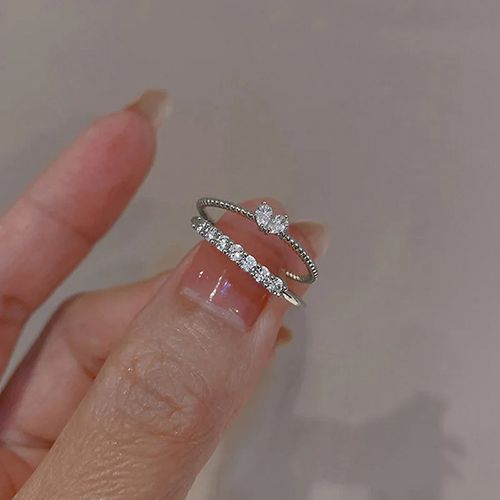 2pcs Luxury Zircon Heart Rings Set For Women Opening Adjustable Weave Rhinestone Ring Engagement Wedding Jewelry Fashion Girlfriend Gifts Wedding Jewellery Party Jewelry